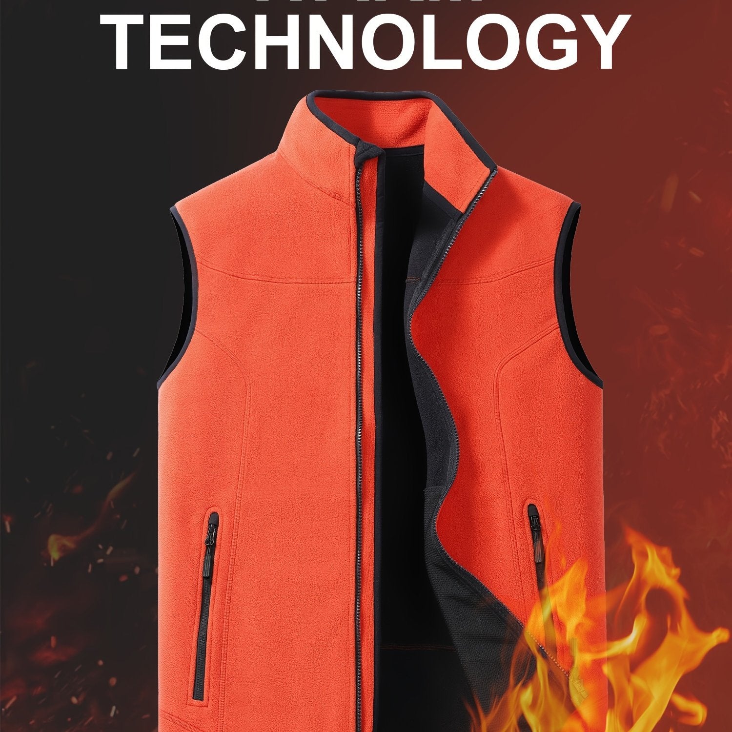 Men's Warm Stand Collar Vest Full Zip Windproof Thermal Vest