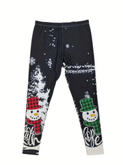 Snowman Print Plus Size Christmas Leggings