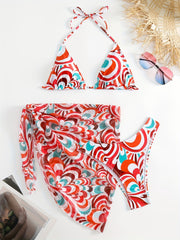 Halter Tie Back 3 Piece Swimsuit Set Bikini With Cover Up