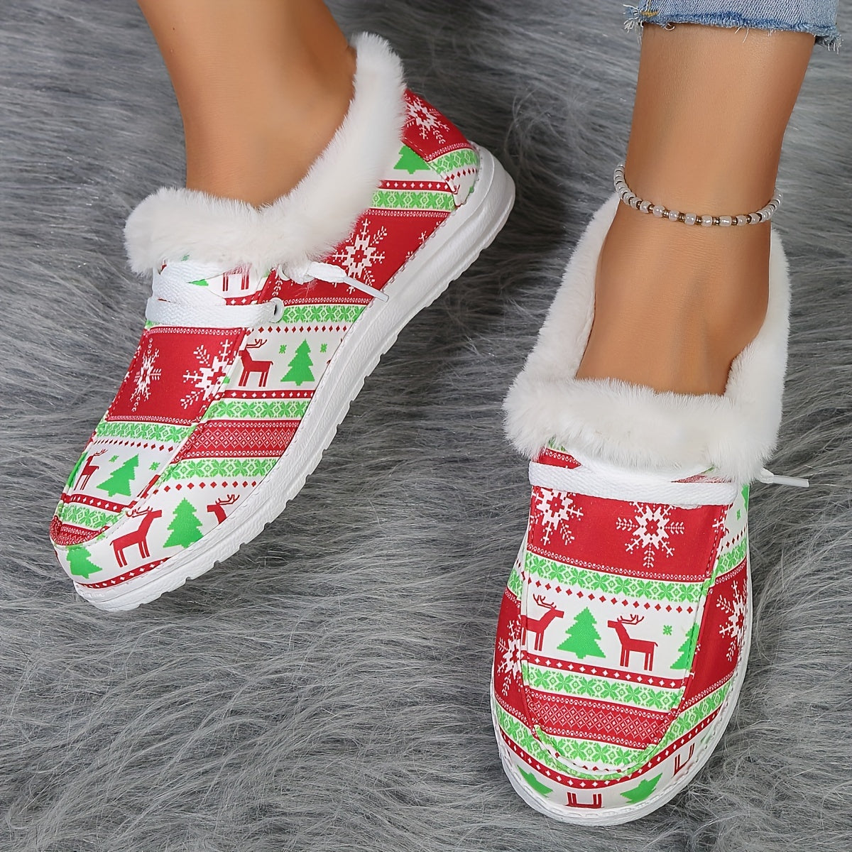 Women's Christmas Print Snow Sneakers Winter Canvas Shoes