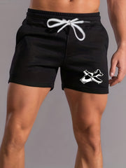 Plane Graphic Print Men's Casual Shorts Elastic Waist Drawstring Sports Shorts