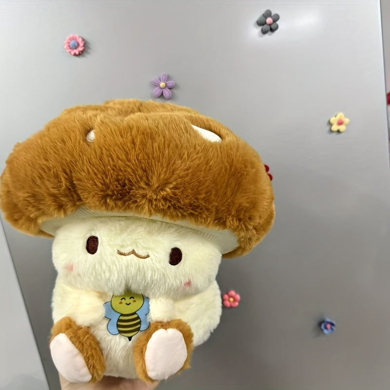 Anime Mushroom Soft Plush Stuffed Toy with Bee Pastel Beige for Kids Decor