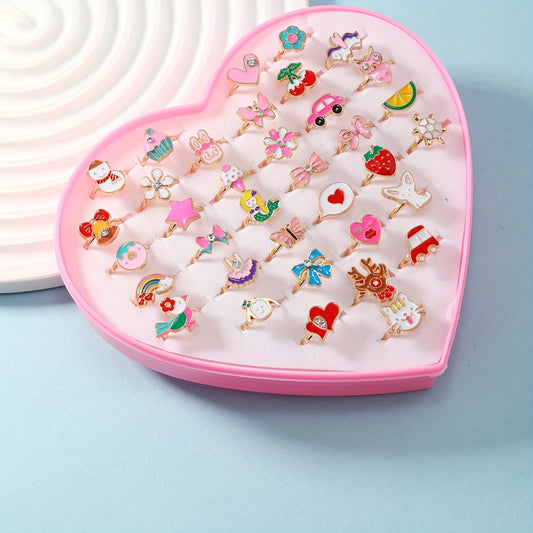 36pcs Christmas Children's Ring Set Cartoon Snowman Elk Decor Jewelry