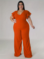 Solid Butterfly Sleeve Wide Leg Jumpsuit