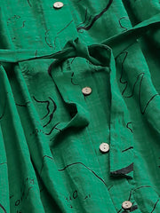Shirt Dress Abstract Print Stand Collar Button Up
