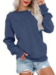 Solid Crew Neck Long Sleeve Sweatshirt for Women