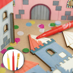 6pcs Wooden Castle Craft Kit DIY Unfinished Wooden Castle House Building