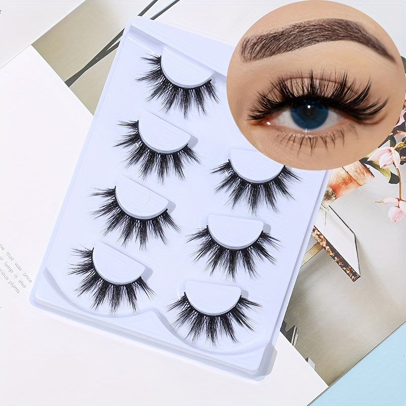 4 Pairs Thick Curly Manga Lashes Criss Cross Band Long False Eyelashes