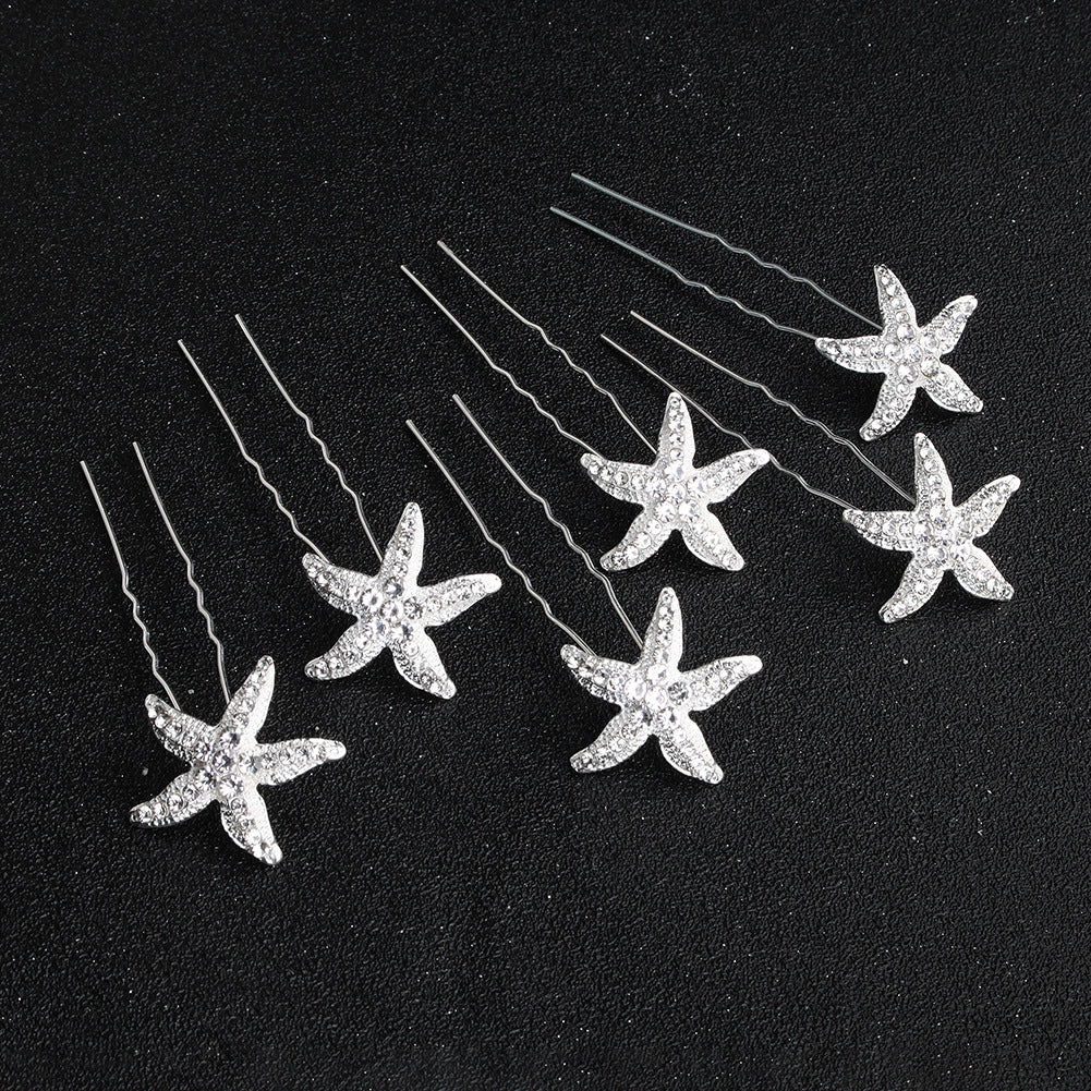 6pcs Bride Starfish Flower U-shaped Hairpin Wedding Headgear