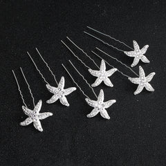 6pcs Bride Starfish Flower U-shaped Hairpin Wedding Headgear