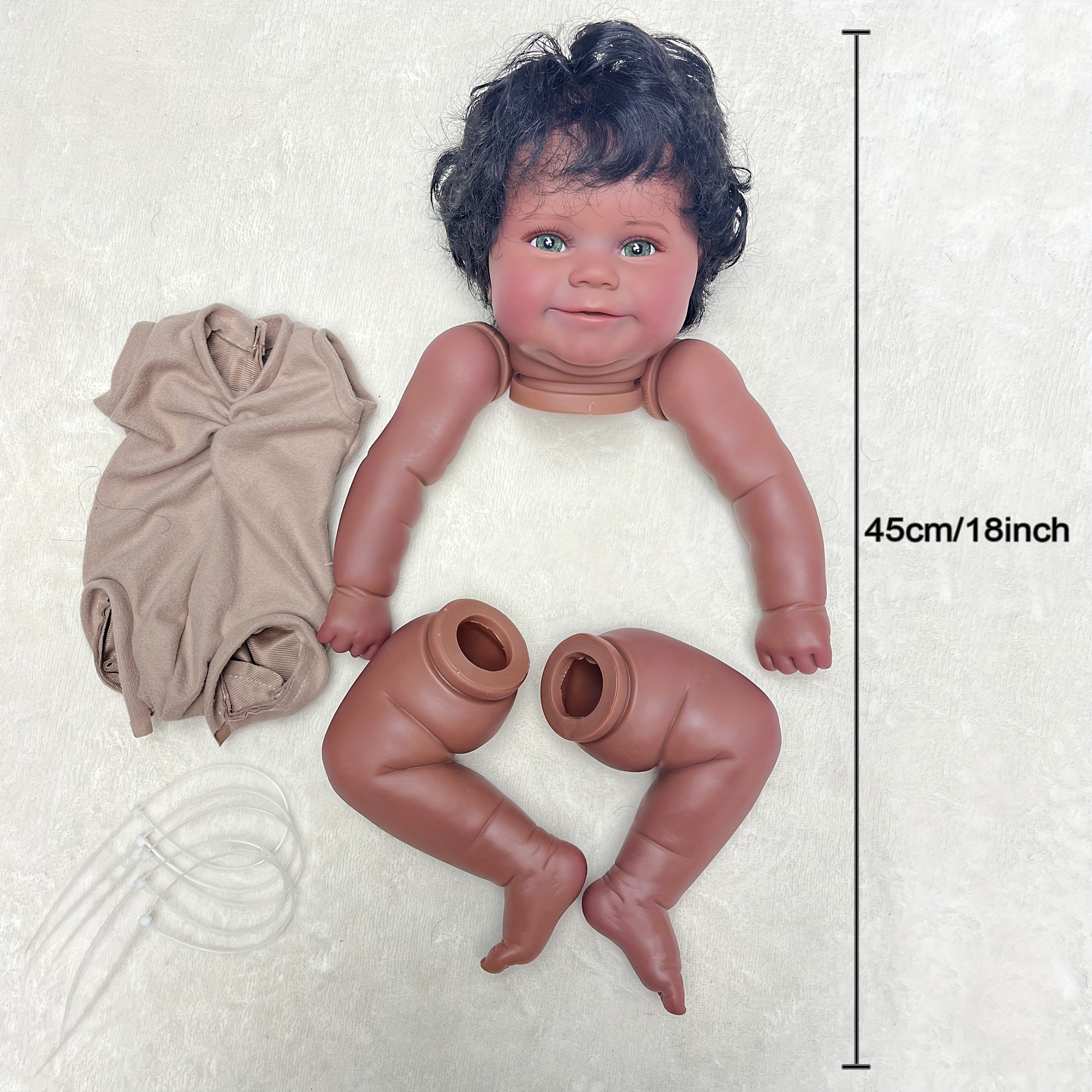 Dark Skin Reborn Doll Kits With Rooted Hair DIY Kit