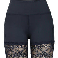 Women's Lace Decor Yoga Running Shorts Butt Lifting Slim Stretchy