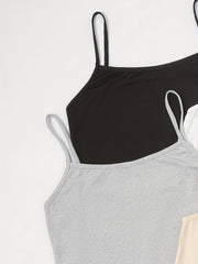 4pcs Solid Cami Tops Crew Neck All-match Women's Lingerie