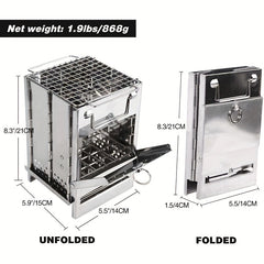 15 Stainless Steel Foldable Mini Charcoal Grill Outdoor Stove Barbecue Grill