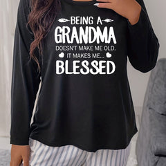Women's Plus Size Letter Graphic Long Sleeve Round Neck Home Wear T shirt