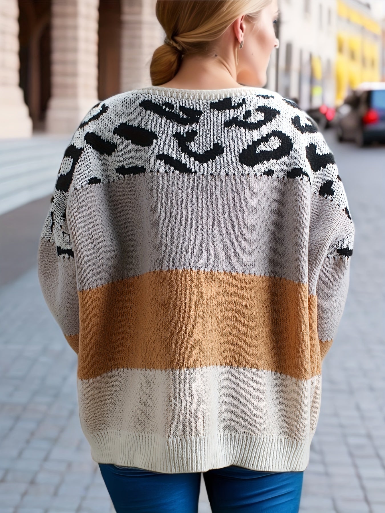 Colorblock Leopard Print Sweater