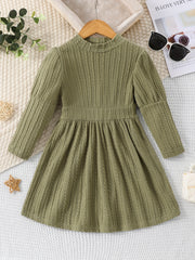 Girl Cable Textured Long Sleeve Casual Dress