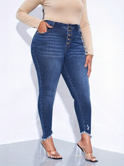 Washed Ripped Fringe High Stretch Jeans