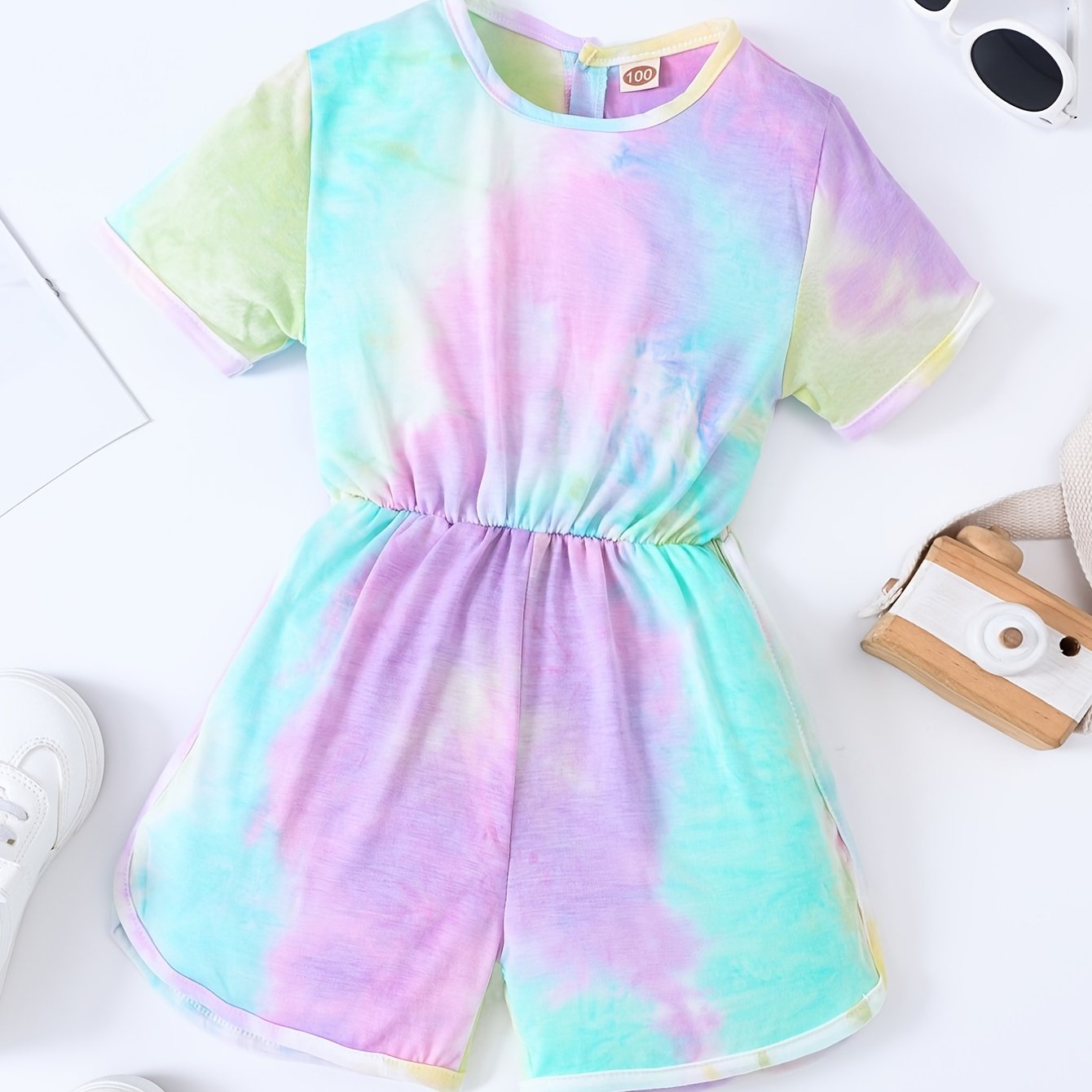 Girls Tie Dye Romper Short Sleeve Jumpsuit Kids Summer Clothes