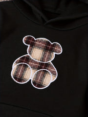 2pcs Baby Bear Plaid Patched Embroidered Hoodie Trousers Set