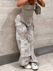 Camo Print Wide Leg Pants Casual Loose Drawstring Long Length