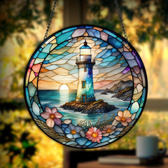 Lighthouse Stained Glass Sun Catcher Hanging Art Decoration