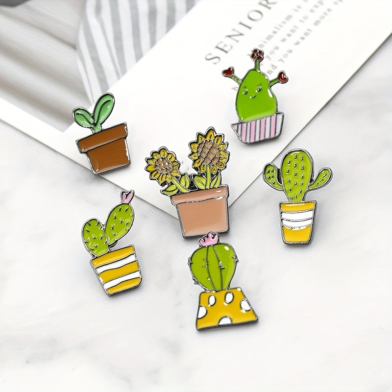 Green Plant Dripping Alloy Brooch Flower Grass Succulent Potted Badge