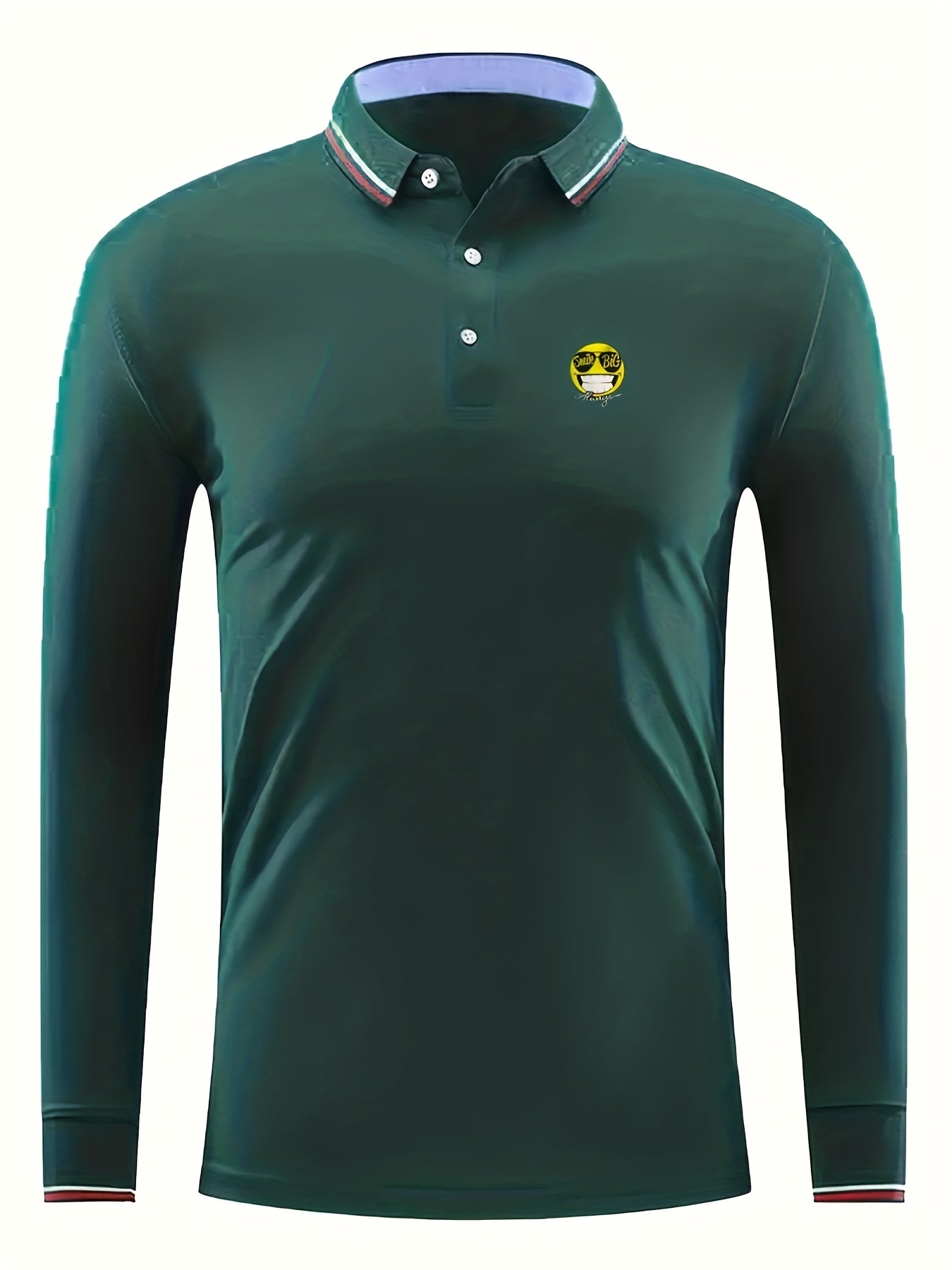 Cartoon Face Print Men's Casual Long Sleeve Polo Shirt