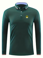 Cartoon Face Print Men's Casual Long Sleeve Polo Shirt