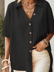 Blouse Women's Ribbed Short Sleeve Button Up Shirt