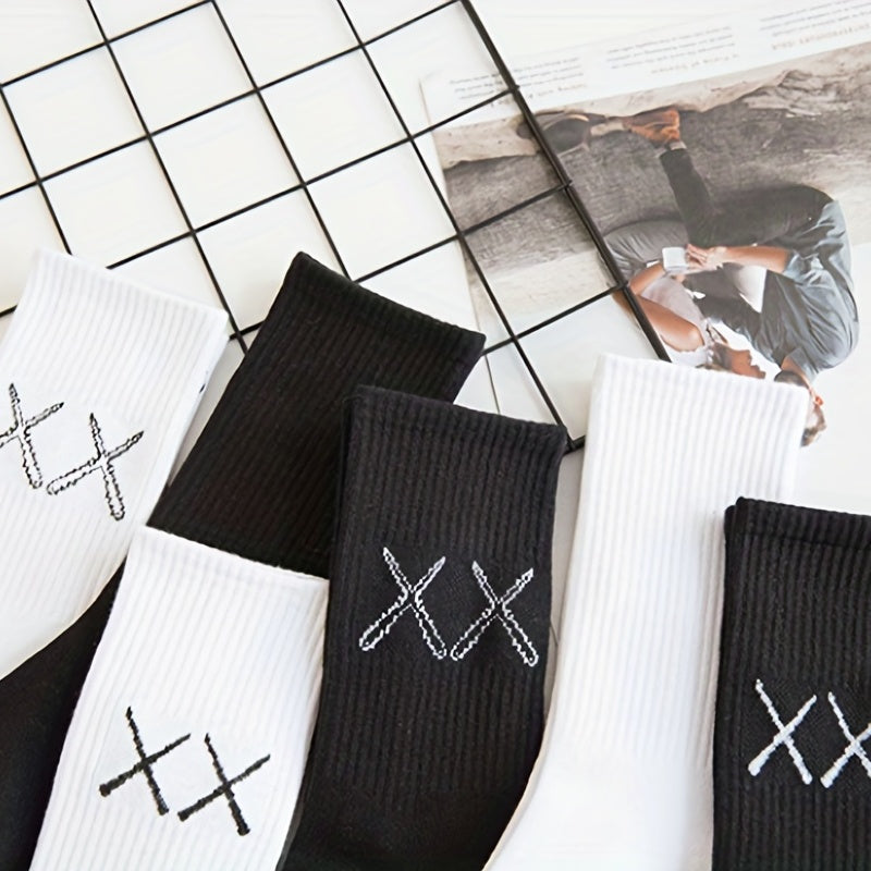 4 Pairs Boys Cotton XX Pattern And Street Style Mid Tube Socks