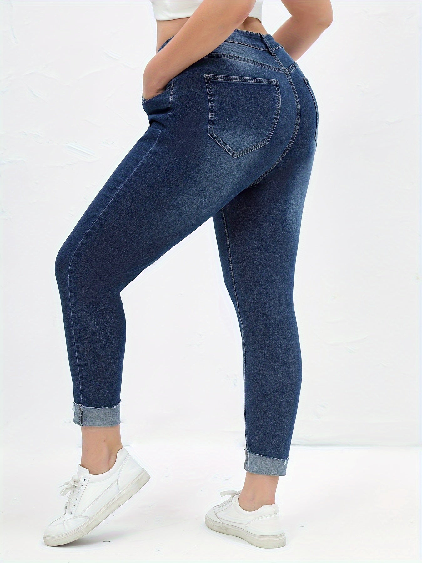 Solid Ripped High Rise Skinny Jeans