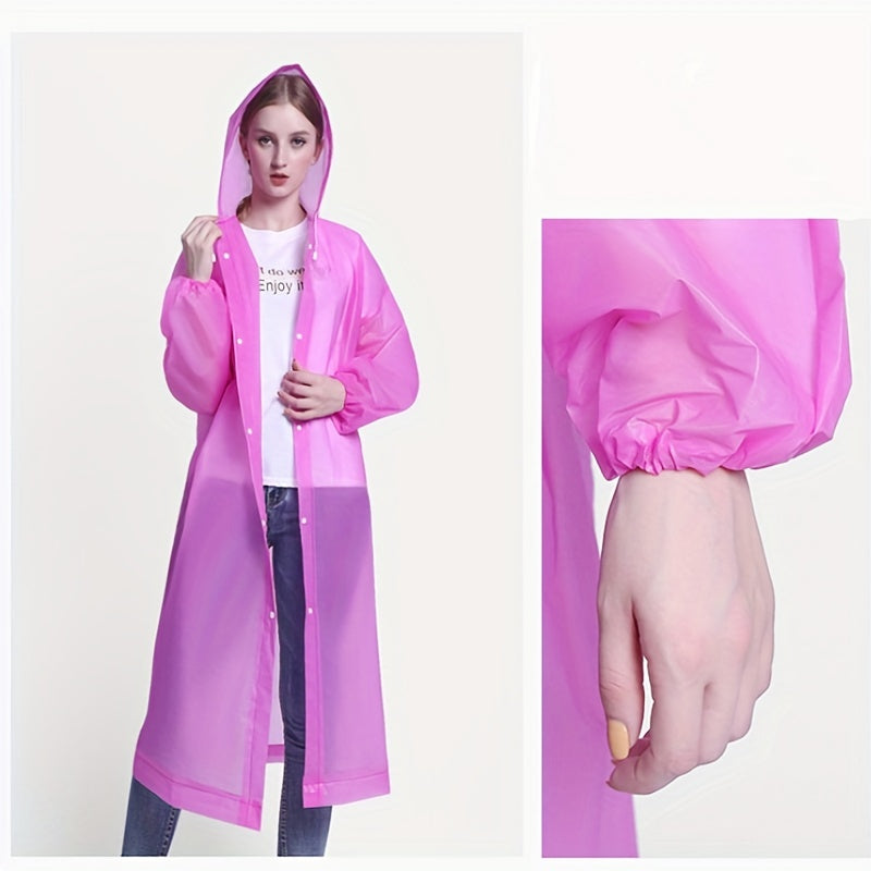 Portable Reusable Rain Poncho with Hood and Elastic Cuff Sleeves