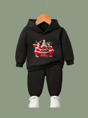 Reindeer & Christmas Cake Print Girls Hoodies Jogger Pants Set