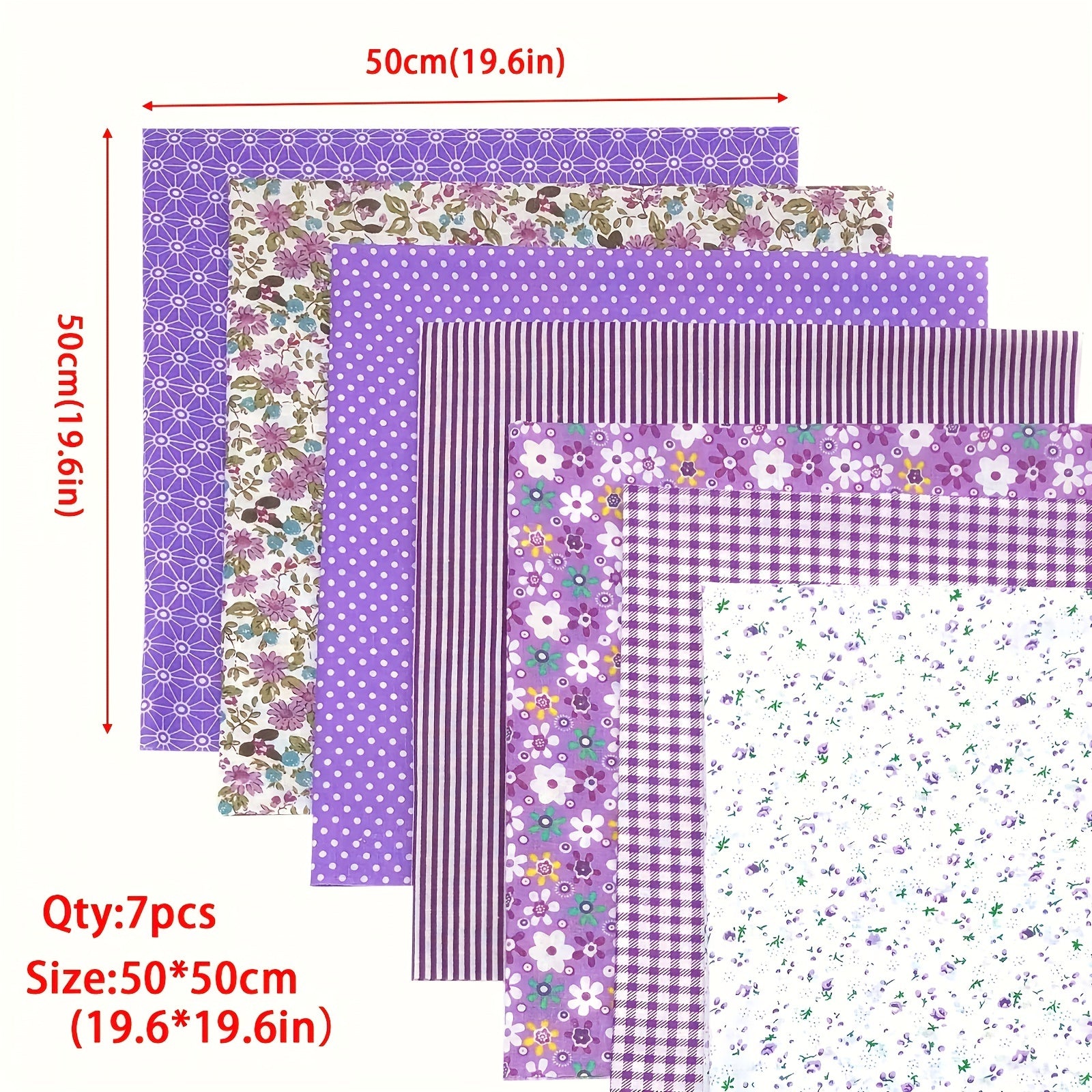 7pcs Purple Square Quilted Cotton Patch Fabric Bundle DIY Handcraft Sewing