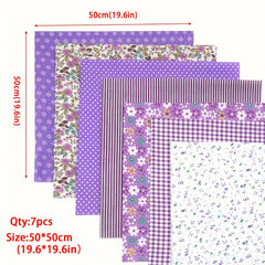 7pcs Purple Square Quilted Cotton Patch Fabric Bundle DIY Handcraft Sewing