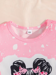 2pcs Baby Girls Puff Sleeve T-shirt & Leopard Pants Set