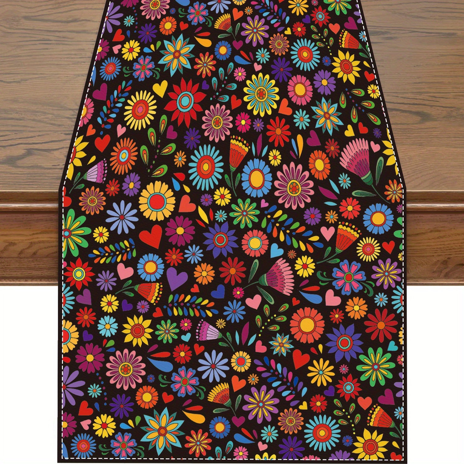 Polyester Rectangle Table Runner Mexican Style Floral Pattern Table Cover