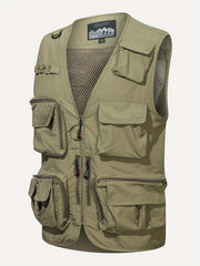 Cargo Vest Men's Casual Outwear V Neck Zip Up Vest Spring Summer