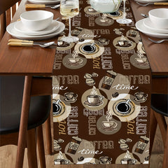 Long Coffee Bean & Cup Pattern Table Runner, Heat Resistant 13x7