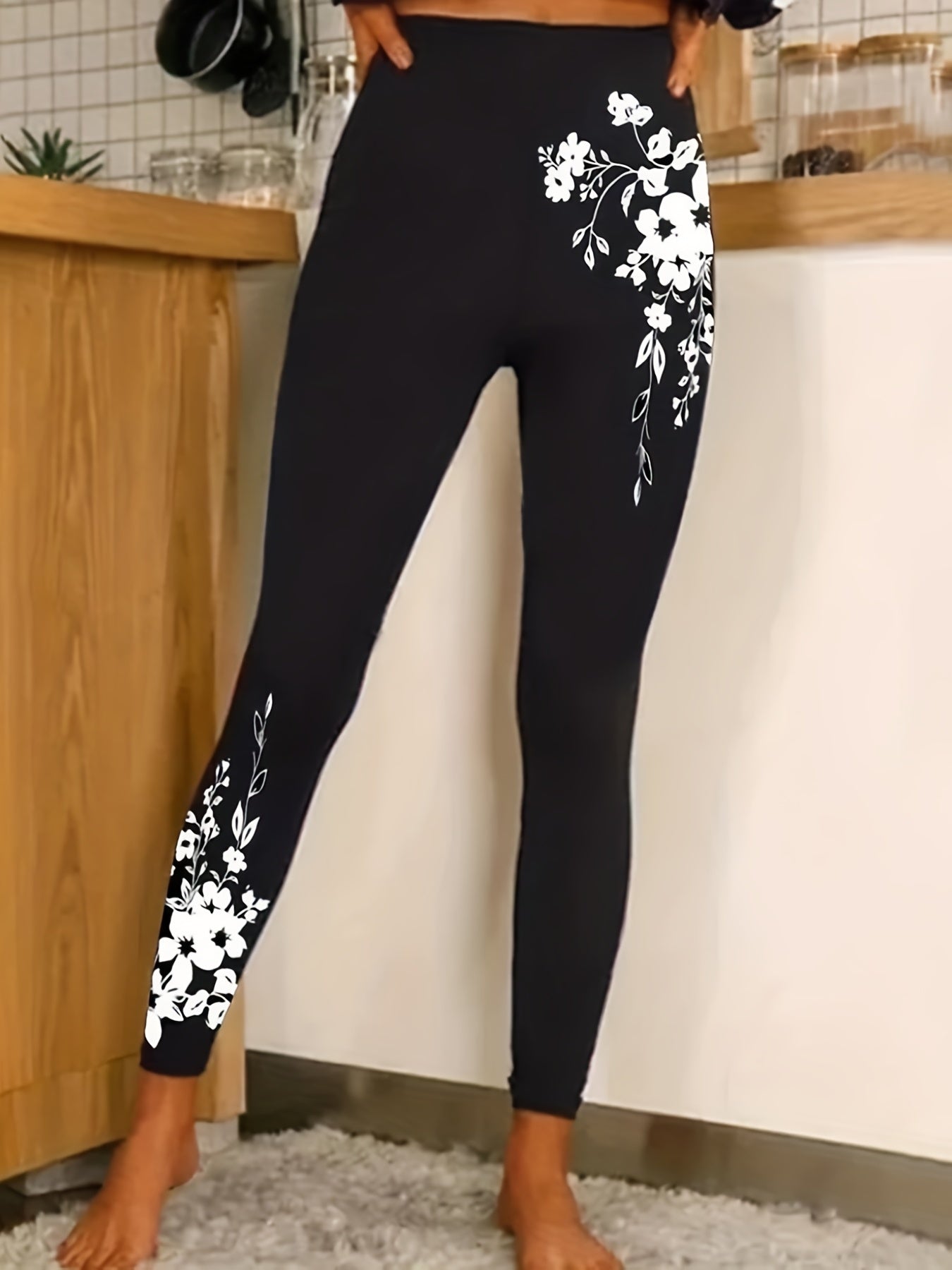 Floral Print Leggings High Waist Slim Casual Leggings Women's Clothing