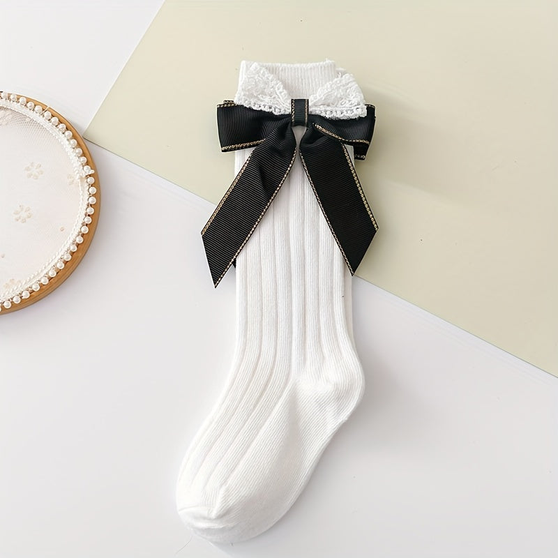 4 Pairs Baby Girls Knee High Socks Infants Bow Ruffled Stockings 0-12 Years