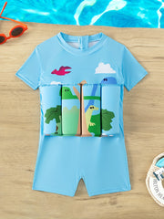 Boy's Sun Protection Swimsuit Cartoon Graphic One-piece Buoyancy Swimwear