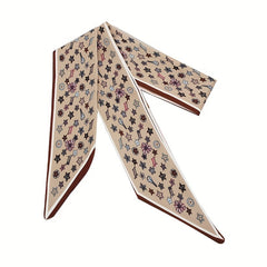 2pcs Green & Coffee Skinny Scarf Plaid Print Ribbon Neckerchief Bowknot Twilly