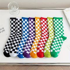 8 Pairs Plaid Crew Socks for Women Comfy & Breathable All Match Stockings