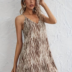 Graphic Print Boho Sleeveless Dress V Neck Spaghetti Strap
