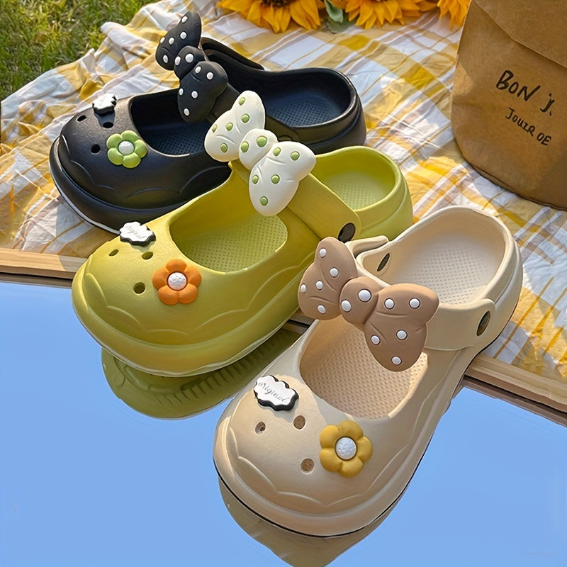 Women's Bowknot Platform Clogs Hollow Out Summer Beach Shoes