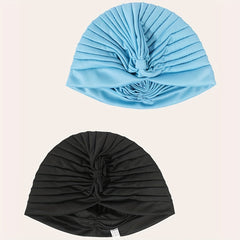 Light Turban Cap BowKnot Pleated Head Wraps Elastic Ramadan Head Scarf