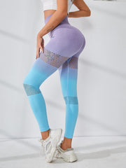 Gradient Stretch Yoga Tummy Control Leggings High Waist Hollow Out Sports Tight