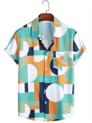 Men's Casual Square Pattern Short Sleeve T-shirt for Summer